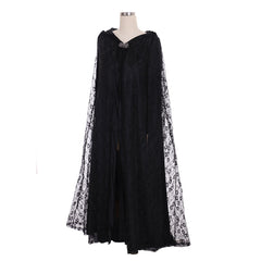 Women's Long Hooded Steampunk Cape - Black Lace Witch Cloak by Halloweez - Halloweez