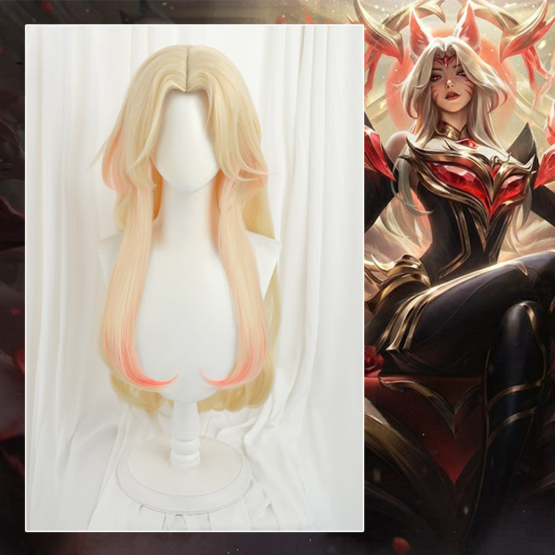 Halloweez Ahri Immortalized Legend Cosplay Wig - 75cm Yellow with Red Tones for Women - Halloweez