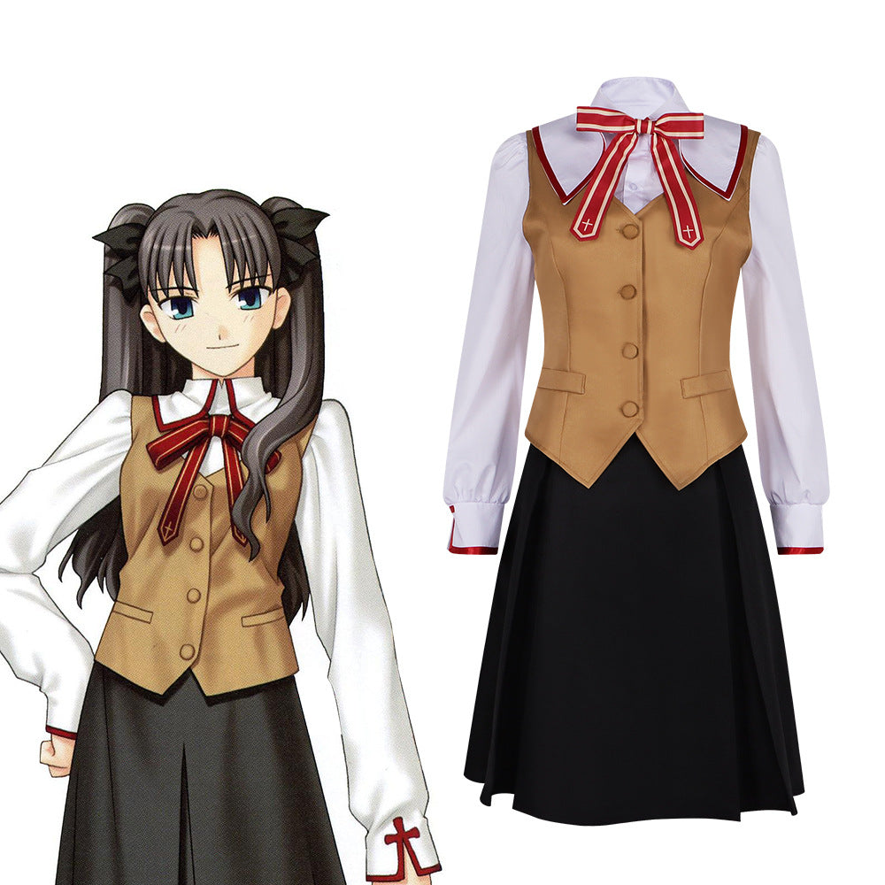 Fate/stay night Sakura Matou & Rin Tohsaka Cosplay Costume Anime School Uniform - Halloweez