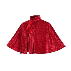 Velvet Gold Cape Victorian Short Tie Cloak Halloween Costume - Halloweez