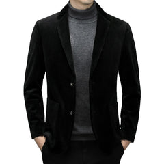 Men's Corduroy Casual Blazer New Trend High-end Single Suit Jacket Autumn Spring Gold Velvet Small Suit - Halloweez