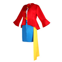One Piece Two Years Later Straw Hat Luffy Cosplay Costume Gender-Bending Dress with Straw Sandals - Halloweez