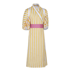 One Piece Wano Country Sanji Yellow Stripes Japanese Kimono Cosplay Costume - Halloweez