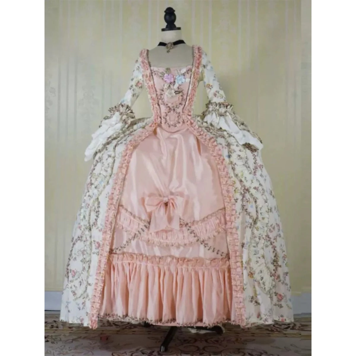Elegant Renaissance Pink Floral Dress by Halloweez - French Style Robe Medieval Victorian Princess Ball Gown - Halloweez