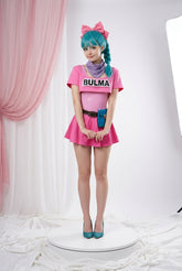 Dragon Ball Bulma Cosplay Costume Energetic Sweet Two-Wear PU Leather Dress - Halloweez