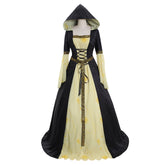 Halloweez Yellow Black Hooded Medieval Maxi Dress with Belt - Women's Stage Musical Vintage Party Halloween Costume - Halloweez