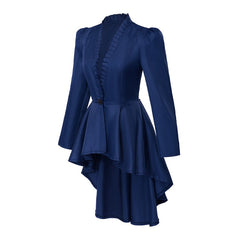 Elegant Halloweez Vintage Gothic High-Low Cocktail Dress – Women's Medieval Cosplay Long Sleeve Bodycon Costume - Halloweez