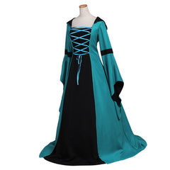 New Women's Halloweez Vintage Medieval Costume - Renaissance Victorian Square Neck Flare Sleeve Lace Patchwork Gothic Dress - Halloweez