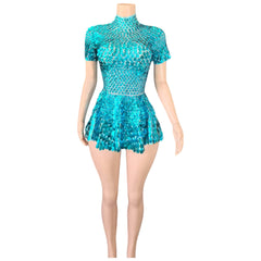 Novance Green Sequin Halter Neck Backless Mini Dress - Sexy Party Evening Dress for Women - Halloweez