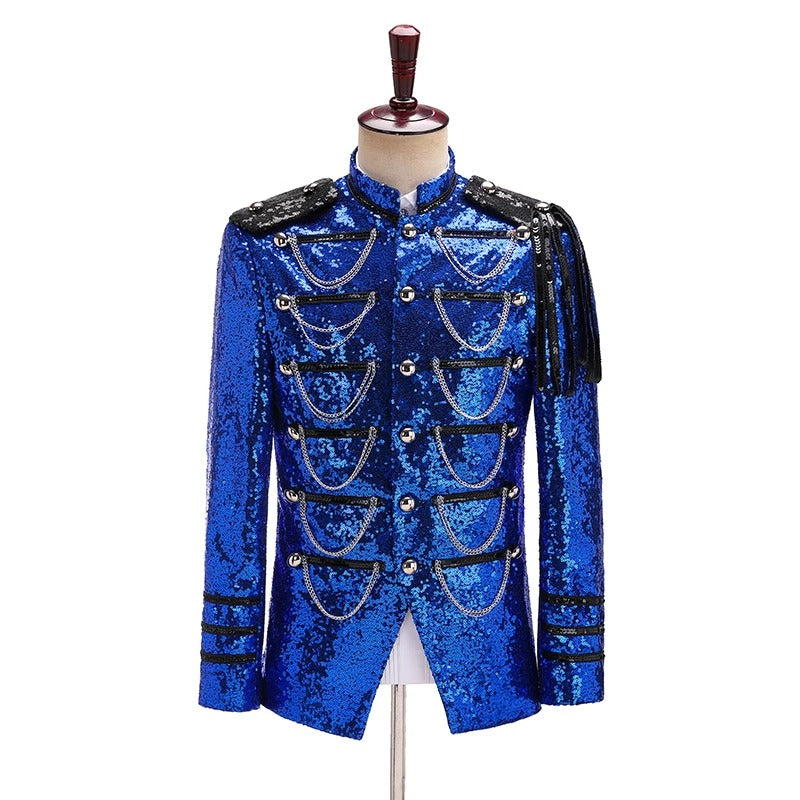 Men's Military Uniform Glitter Army Costume Court Performance EXO Cosplay DJ Dance Club Party Outfit - Halloweez