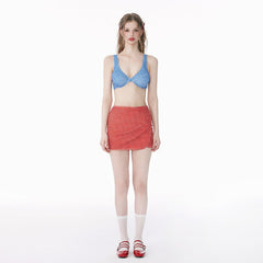Retro Color Block Three Piece Bikini,Thai Niche Beach Swimwear for Women - Halloweez