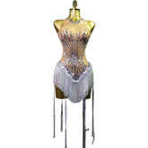 Sexy Diamond Sequin Fringe Bodysuit for Women - Club Performance Dance Costume Nightclub Dancer Outfit Stage Show - Halloweez