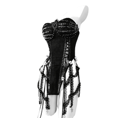 Celebrity Inspired TDH Original Heavy Work Handmade Pure Black Gothic Lace-Up Corset Cage Affordable Bustier Top with Built-in Pads - Halloweez