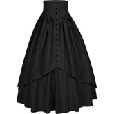 Medieval Renaissance Victorian Gothic Asymmetrical Pleated Tie Halloween Retro Midi Skirt - Halloweez
