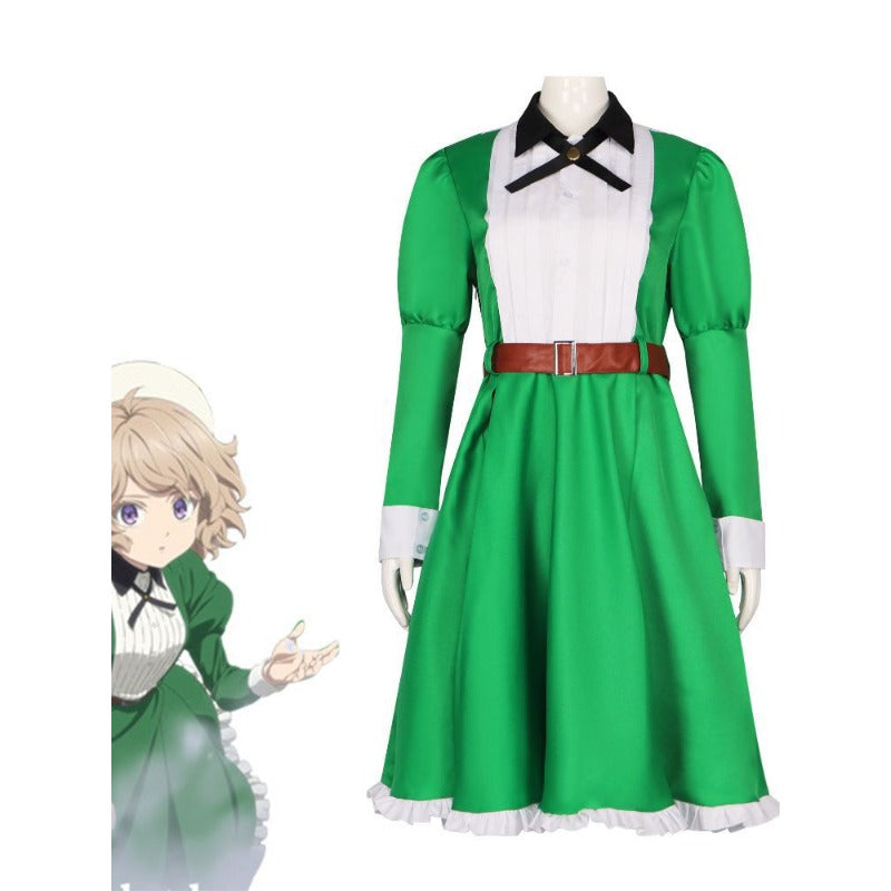 Fictional Reasoning Iwanaga Kotoko Cosplay Costume Green Long-Sleeved Dress for Women Halloween Maid Outfit - Halloweez