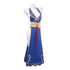 New Street Fighter Chun-Li Cosplay Costume Blue Cheongsam Lion Dance Performance Outfit for Halloween - Halloweez