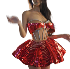 Masked Lady Mechanical Style Stage Costume Golden Sequin Girl Group Performance Cosplay Dress for Party Photography - Halloweez