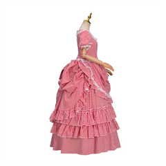 Victorian Red Striped Dress Cosplay Costume – Elegant & Detailed Anime Outfit - Halloweez