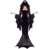 Morticia Addams Inspired Gothic Bat Witch Dress Halloween Costume For Women
