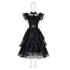 Wednesday Addams Black Chiffon Gothic Prom Dress from Netflix Series - Halloweez