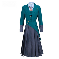 Wicked Glinda Elphaba Girls Uniform Cosplay Blue Shirt Green Coat Outfit - Halloweez
