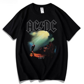 AC/DC Band Retro Rock Short‑Sleeve Cotton T‑Shirt for Music Festival Party