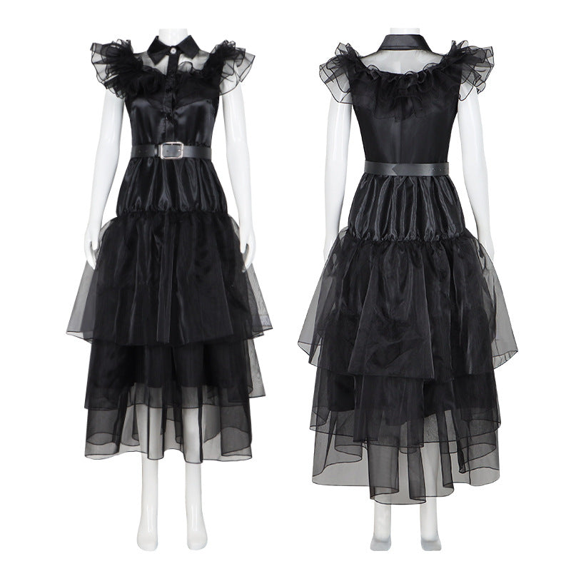 Wednesday Addams Cosplay Dress from The Addams Family TV Show - Perfect for Halloween and Cosplay Events - Halloweez