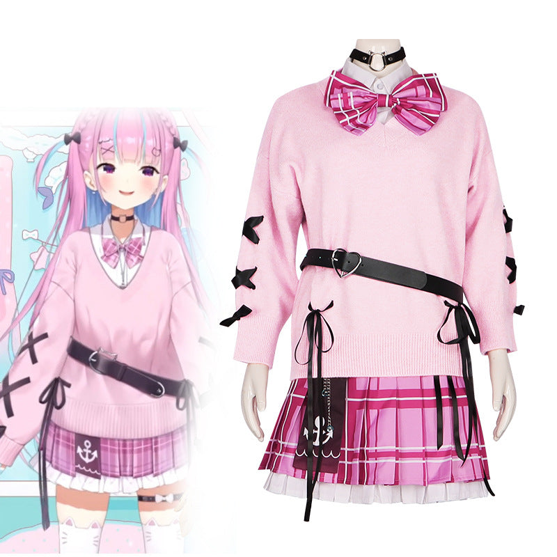 Virtual Streamer VTuber Minato Aqua Sweater-Style Dress Women's Set Game Anime Cosplay Costume - Halloweez