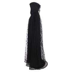Women's Long Hooded Steampunk Cape - Black Lace Witch Cloak by Halloweez - Halloweez