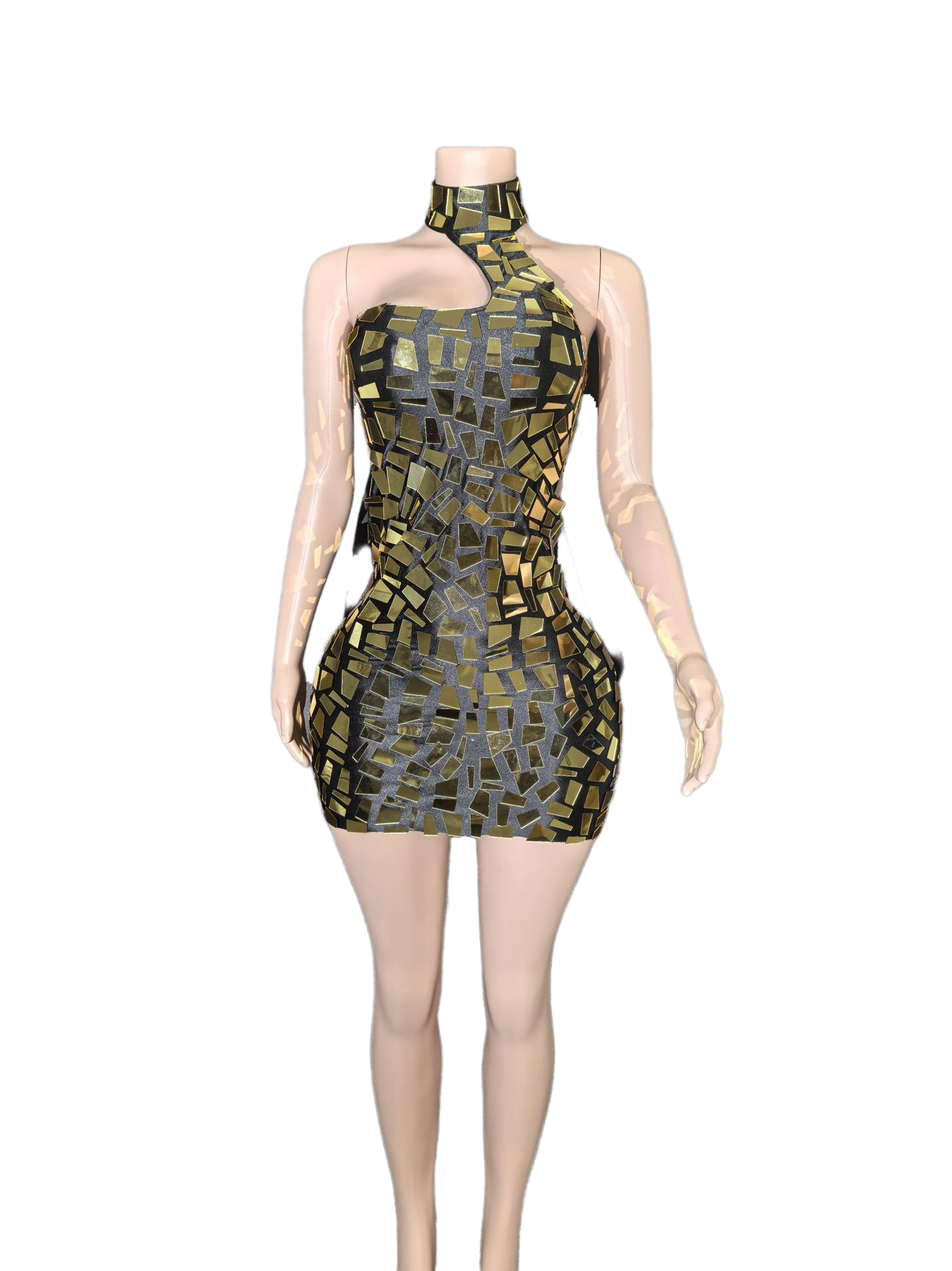 Sexy Reflective Mirror Halter Tube Top Mini Skirt Bodycon Dress for Cosplay Party Clubwear - Halloweez