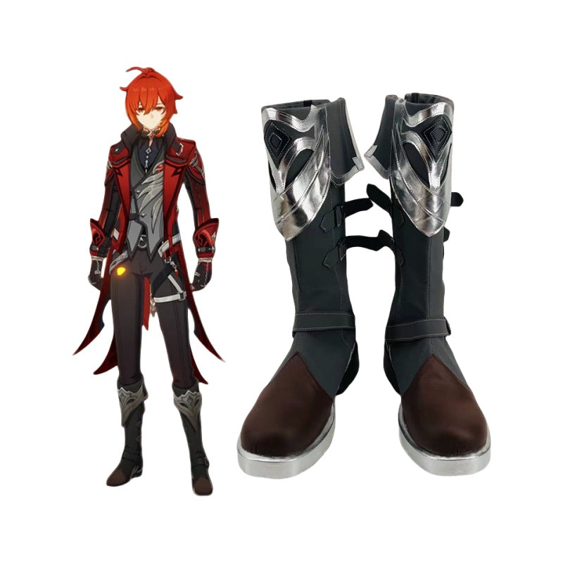 Genshin Impact Diluc Crimson Dawn Cos Shoes - Authentic Anime Cosplay Footwear - Halloweez