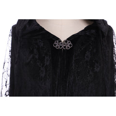 Women's Long Hooded Steampunk Cape - Black Lace Witch Cloak by Halloweez - Halloweez