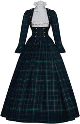 Elegant Victorian Dickens Caroler Cosplay Dress | Green Plaid Holiday Attire - Halloweez