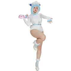 Adorable Alolan Vulpix White Plush Pokémon Cosplay Jumpsuit for Women - Halloweez