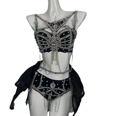 Sexy Go-Go Dancer Costume for Electronic Music Festival Performance, Red Strapless Stage Outfit for Female Singers and Dance Groups - Halloweez