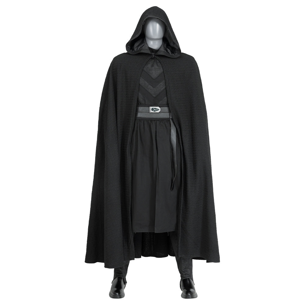 Men's Halloweez Skoll Jedi Cosplay Elite Knight Armor Set - Black Battle Uniform with Hooded Cloak - Halloweez