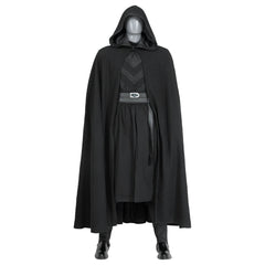 Men's Halloweez Skoll Jedi Cosplay Elite Knight Armor Set - Black Battle Uniform with Hooded Cloak - Halloweez