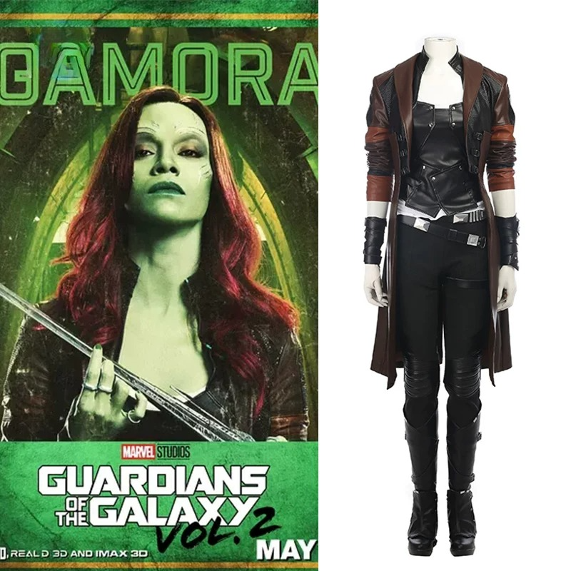 Gamora Cosplay Full Set Outfit, Marvel Guardians of the Galaxy Vol.2 Same Style Coat, Women Movie Cosplay Costume for Halloween Party - Halloweez