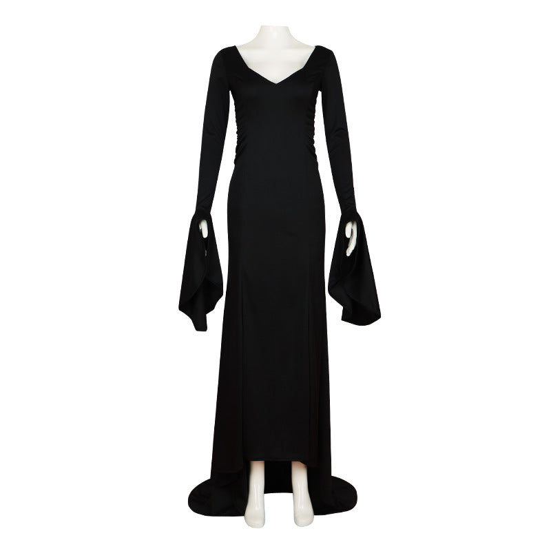 Official Wednesday Addams Netflix Black Gothic Dress with White Collar Costume - Halloweez