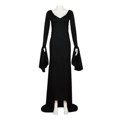 Official Wednesday Addams Netflix Black Gothic Dress with White Collar Costume - Halloweez