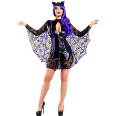 Women's Halloweez Bat Costume - Premium Faux Leather Halloween Cosplay Outfit for Role Play & Parties - Halloweez