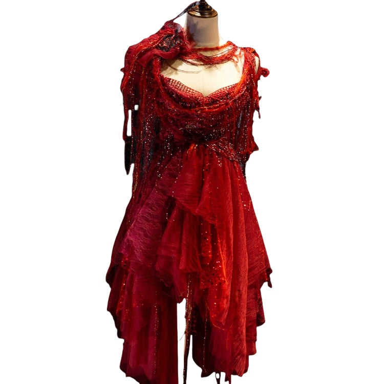 Dark Red Vampire Halloween Gothic Performance Costume for Cosplay - Halloweez