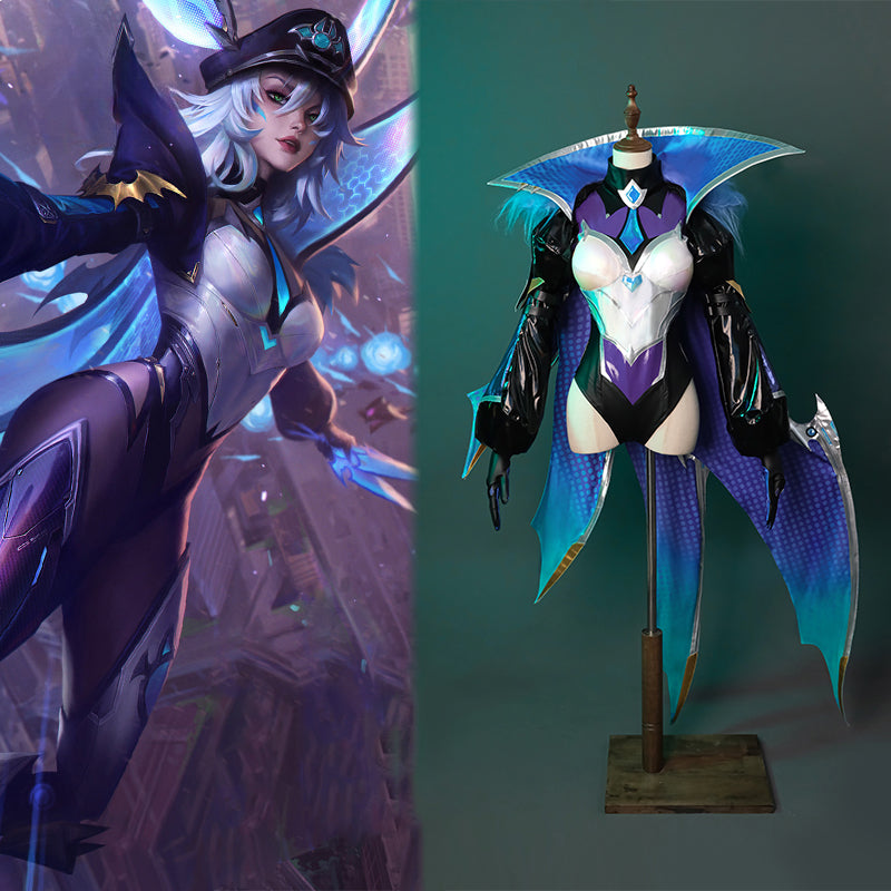 Halloweez Xayah Battle Bat Cosplay Costume - Premium Women's Jumpsuit with Cloak for Halloween - Halloweez