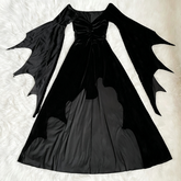 Mrs Addams Vampire Cosplay Dress, Custom Bat Sleeve Long Gown for Halloween Show