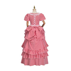 Victorian Red Striped Dress Cosplay Costume – Elegant & Detailed Anime Outfit - Halloweez