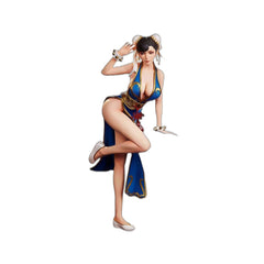 New Street Fighter Chun-Li Cosplay Costume Blue Cheongsam Lion Dance Performance Outfit for Halloween - Halloweez