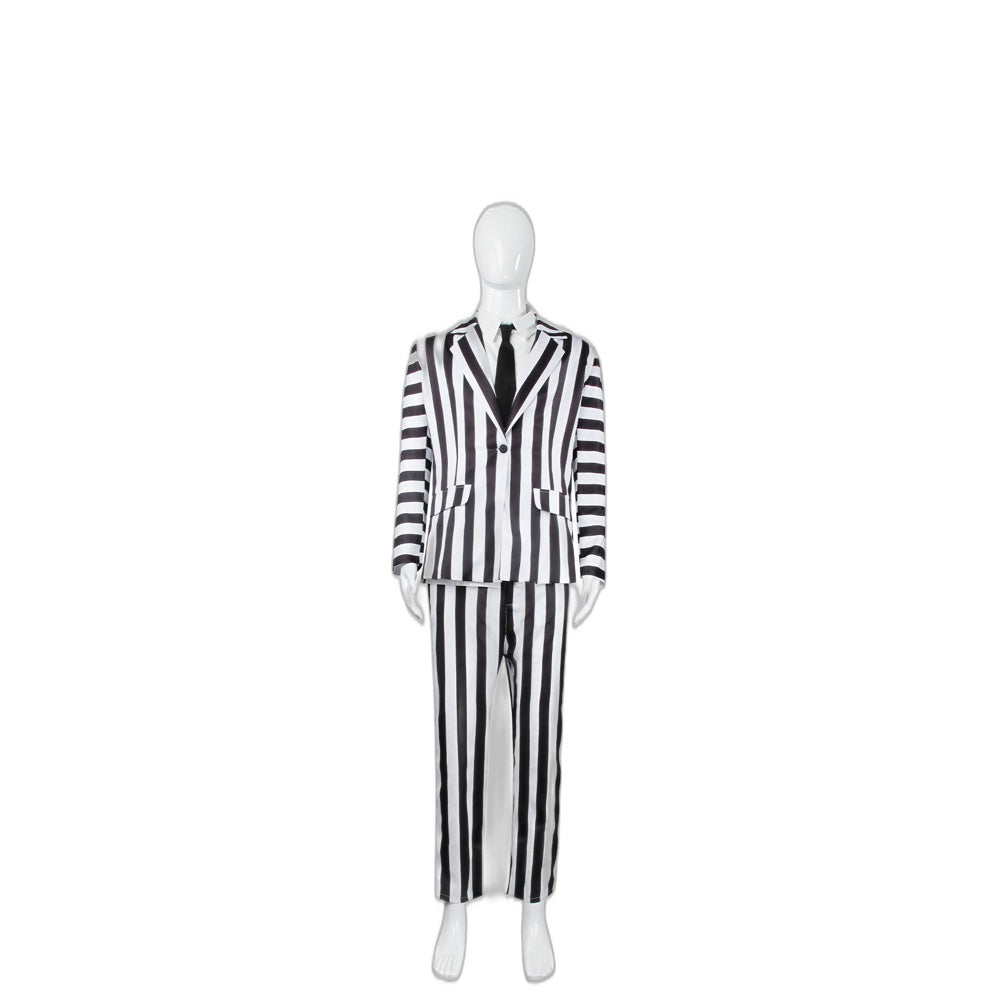 Beetlejuice Cosplay Costume Michael Keaton Black and White Stripe Halloween Outfit - Halloweez
