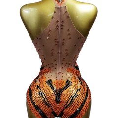New Gold Sequin Sexy Bodysuit Futuristic Warrior Costume for Girl Group Performance, Party Show, Cosplay - Halloweez
