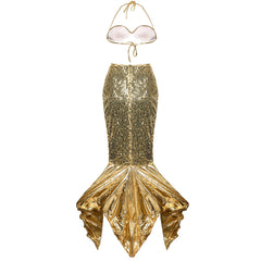 Glittering Halloweez Mermaid Theme Costume – Sparkling Shell Bra and Alluring High-Slit Tail Skirt Set - Halloweez