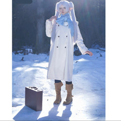 Halloweez Frieren Beyond Journey's End Anime Cosplay Winter Coat Dress with Ponytail Wig for Daily and Festive Wear - Halloweez